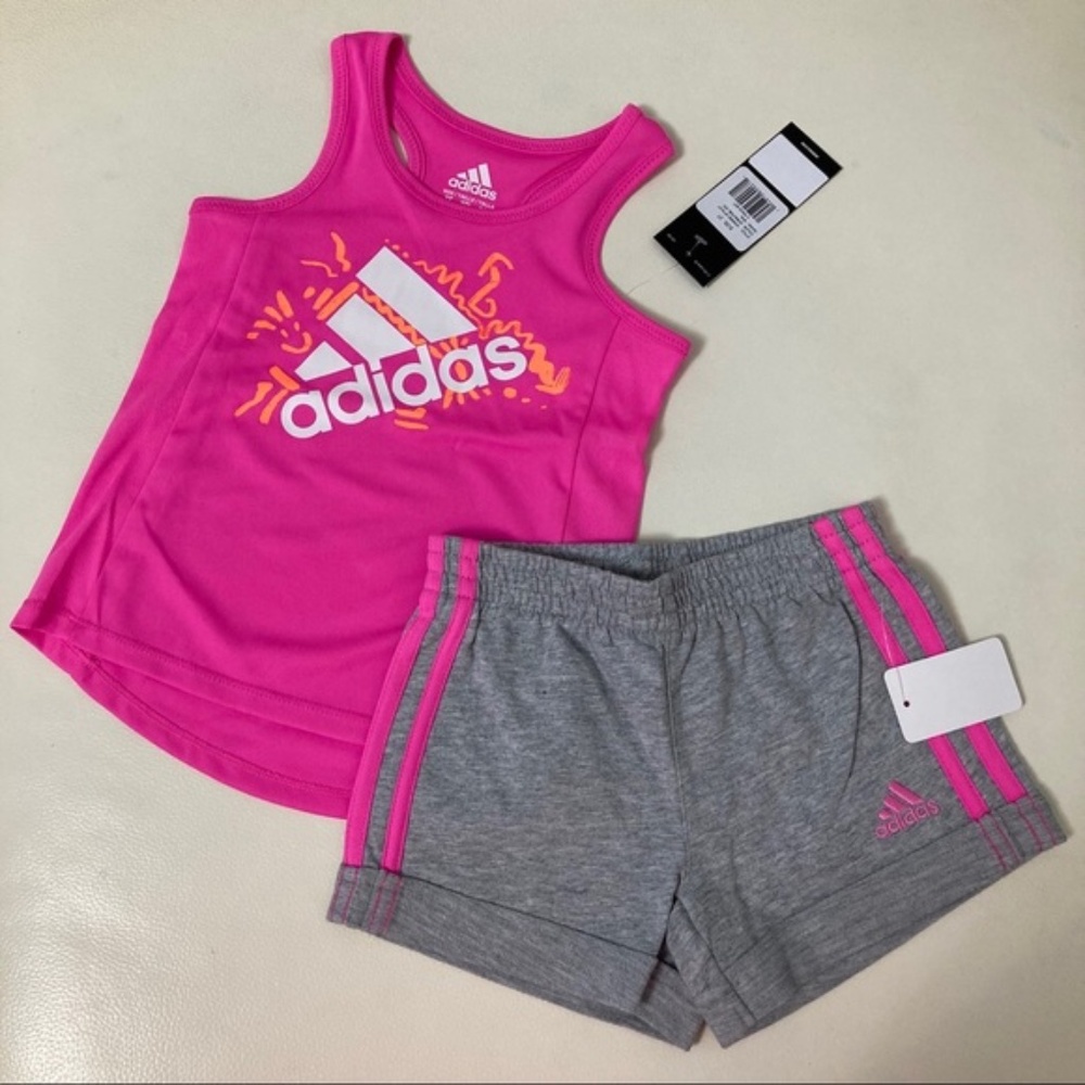 Adidas cute pink active performance shorts set 6208 - Picture 4 of 6
